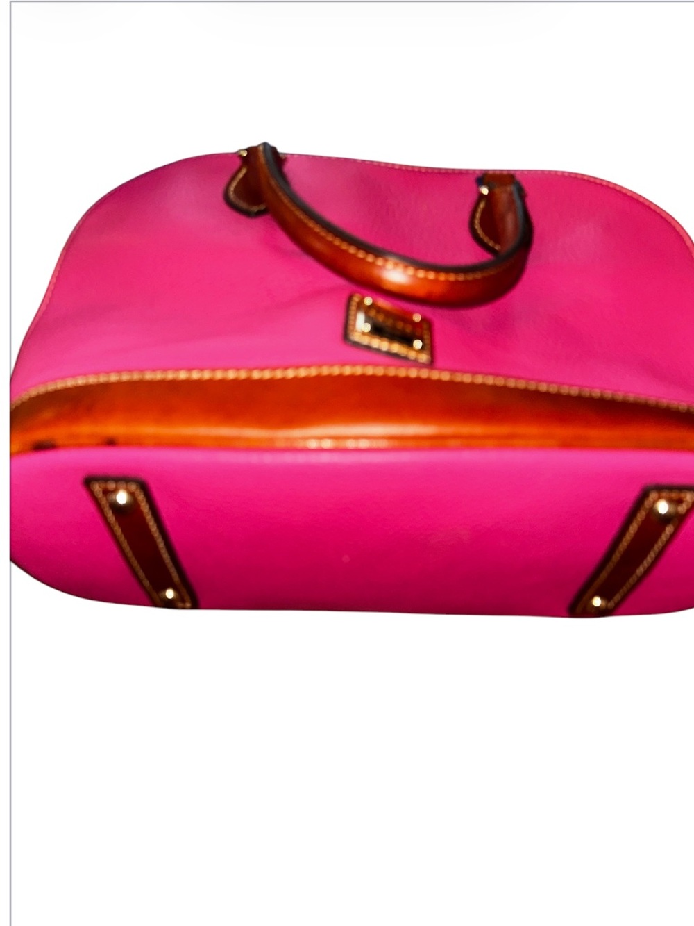 Dooney & Bourke Hot Pink Pebbled Leather Satchel with Brown Trim - Picture 3 of 4